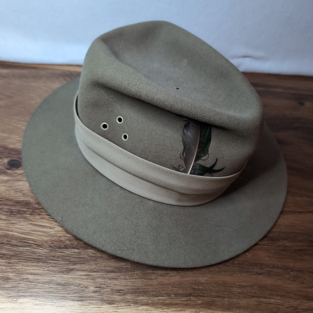 Vtg Banana Republic Travel & Safari Wool Felt Fedora Hat 80s Olive Taupe Medium